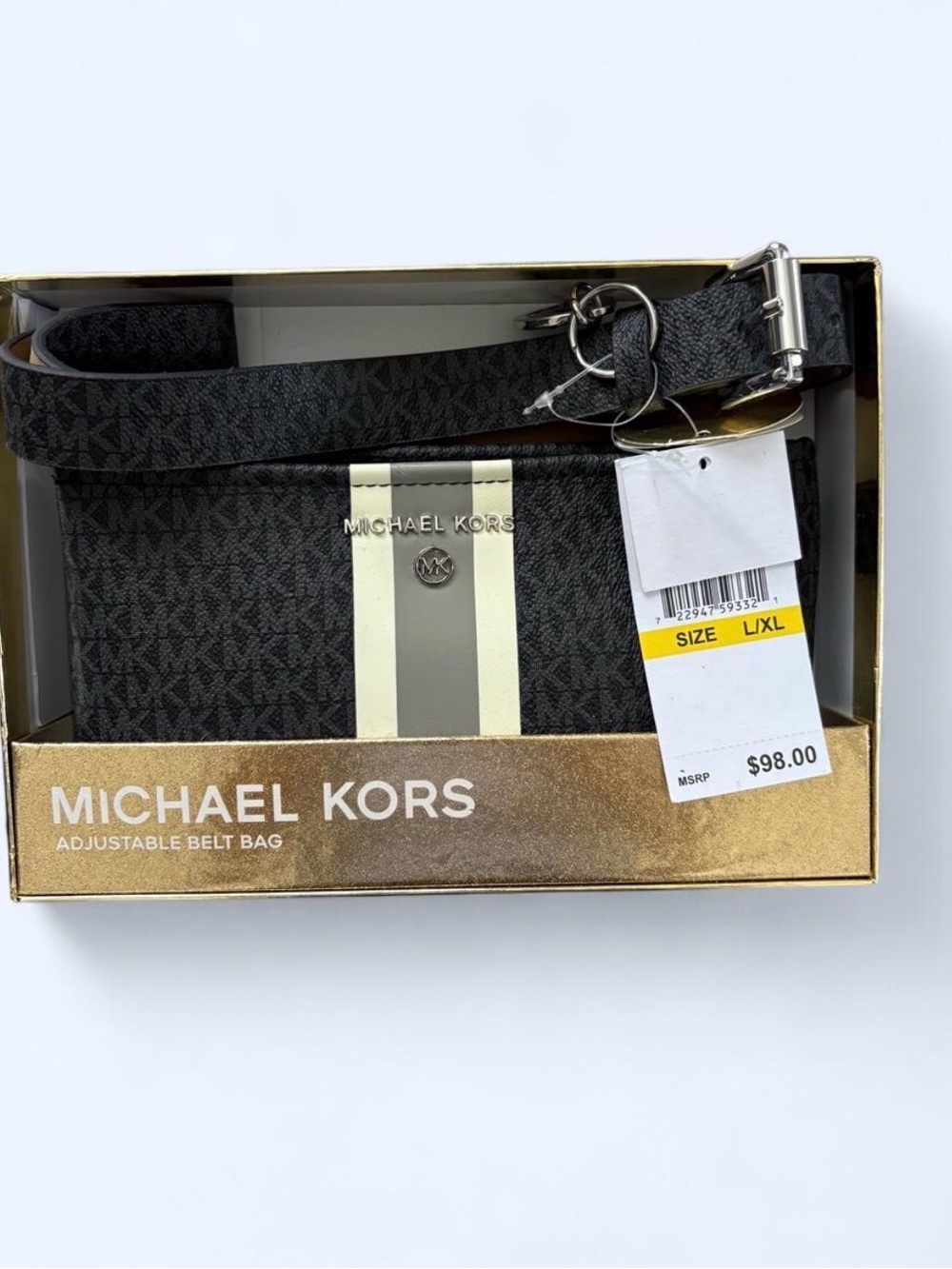 Michael Kors Black Logo Stripe Adjustable Belt Bag